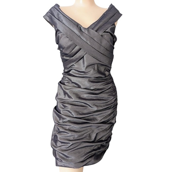 Ruched Off Shoulder Cocktail Dress 6 Satin Event Party Cocktail Evening Stretch - Picture 3 of 6